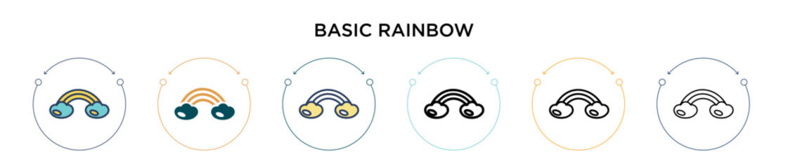 Basic rainbow icon in filled, thin line, outline and stroke style. Vector illustration of two colored and black basic rainbow vector icons designs can be used for mobile, ui, web