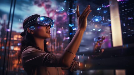 Individuals wearing VR glasses for work and entertainment, seamlessly blending technology into daily life. 'generative AI' 
