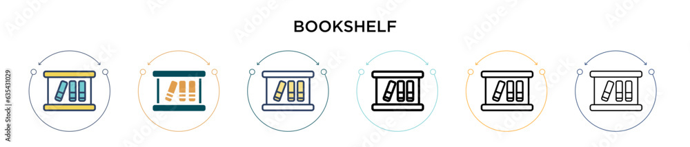 Poster bookshelf icon in filled, thin line, outline and stroke style. vector illustration of two colored an