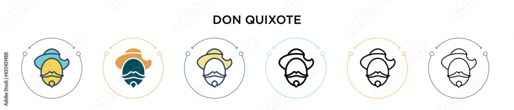 Poster don quixote icon in filled, thin line, outline and stroke style. vector illustration of two colored 