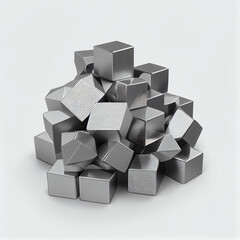 A pile of raw lithium metal cubes isolated, White background, clipart, no text, no mockup, Ai generated image 