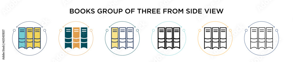 Poster books group of three from side view icon in filled, thin line, outline and stroke style. vector illu