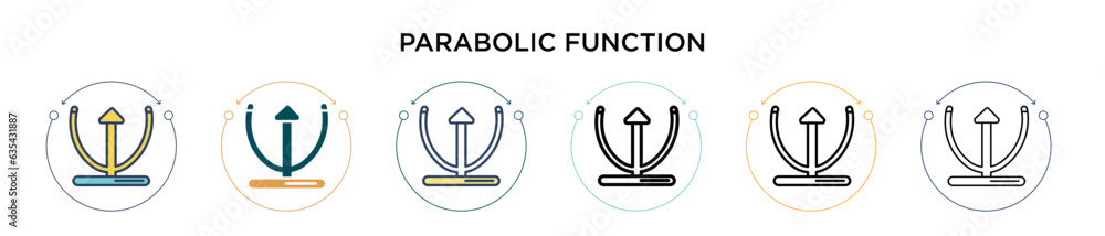 Poster parabolic function icon in filled, thin line, outline and stroke style. vector illustration of two c