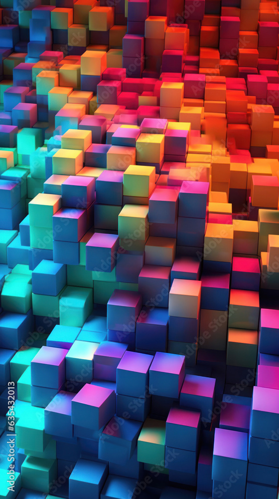 Poster abstract background with colorful glowing cubes.