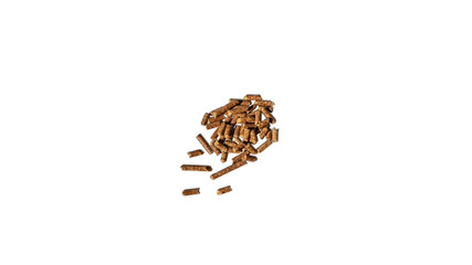 Wood pellet granules  with shadow on a neutral transparent background, eco-friendly heating,  PNG