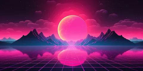 Foto op Canvas Aesthetic synthwave wallpaper with a cool and vibrant neon design, Generative AI  © Intelligence Studio
