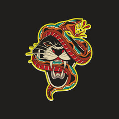 Panther with snake tattoo illustration vector design