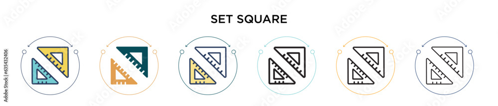 Poster set square icon in filled, thin line, outline and stroke style. vector illustration of two colored a