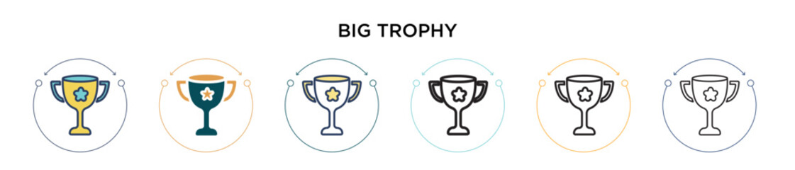 Big trophy icon in filled, thin line, outline and stroke style. Vector illustration of two colored and black big trophy vector icons designs can be used for mobile, ui, web