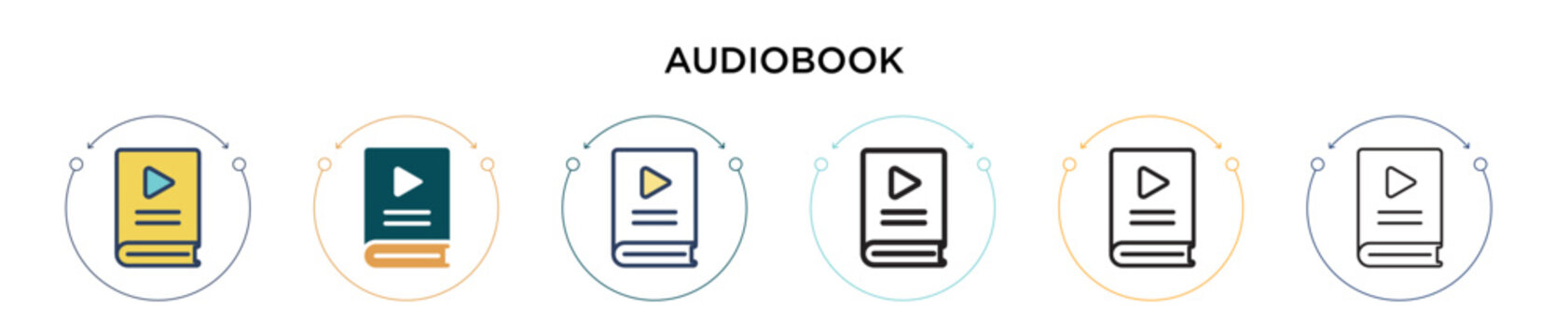 Audiobook icon in filled, thin line, outline and stroke style. Vector illustration of two colored and black audiobook vector icons designs can be used for mobile, ui, web