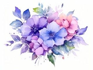 Watercolor illustration of colorful flowers. Generative AI