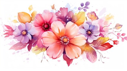 Obraz premium Watercolor illustration of colorful flowers. Generative AI