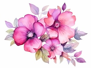 Watercolor illustration of colorful flowers. Generative AI