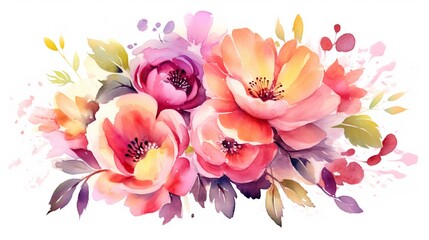 Watercolor illustration of colorful flowers. Generative AI