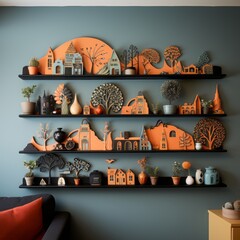 Colorful decorative wall shelves