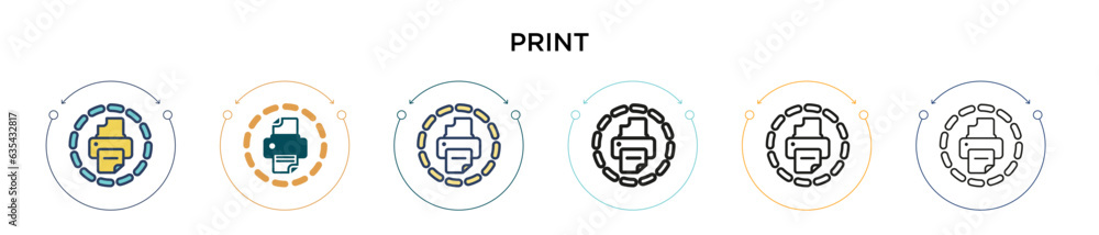 Poster print icon in filled, thin line, outline and stroke style. vector illustration of two colored and bl
