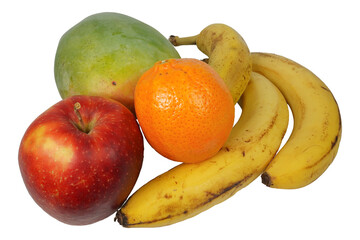 Fruits isolated. Bananas, orange, apple and mango. Fruit mix.
