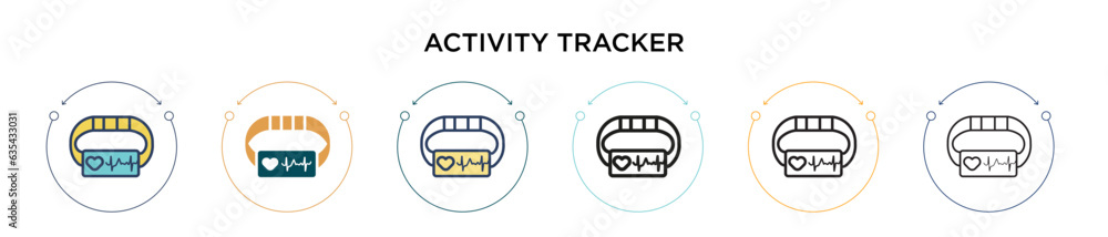 Poster activity tracker icon in filled, thin line, outline and stroke style. vector illustration of two col
