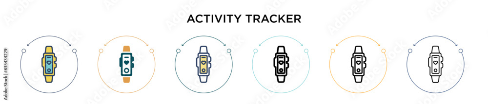 Poster activity tracker icon in filled, thin line, outline and stroke style. vector illustration of two col