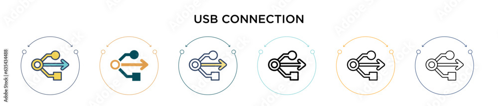 Poster usb connection icon in filled, thin line, outline and stroke style. vector illustration of two color