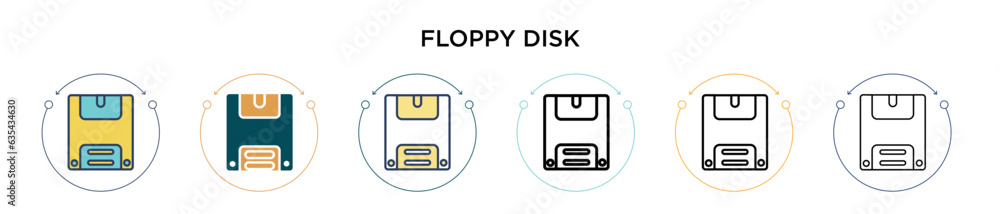Poster floppy disk icon in filled, thin line, outline and stroke style. vector illustration of two colored 