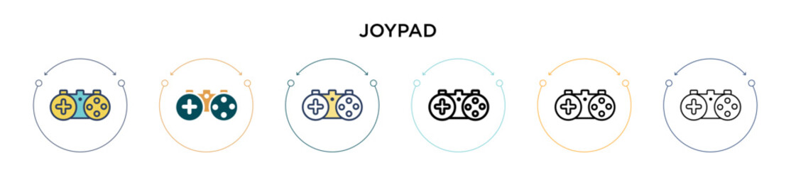 Joypad icon in filled, thin line, outline and stroke style. Vector illustration of two colored and black joypad vector icons designs can be used for mobile, ui, web © Digital Bazaar