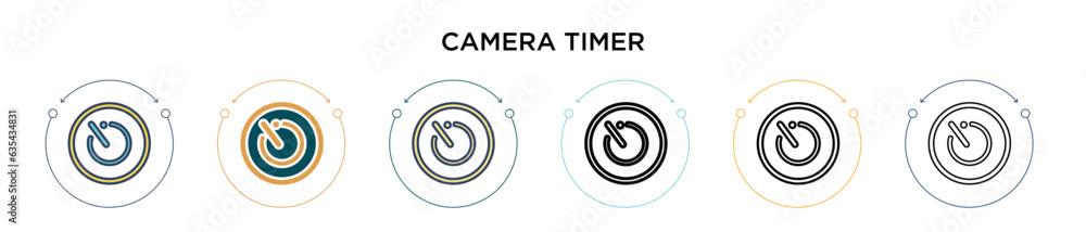 Poster camera timer icon in filled, thin line, outline and stroke style. vector illustration of two colored