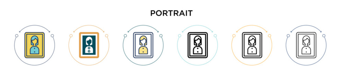 Fototapeta premium Portrait icon in filled, thin line, outline and stroke style. Vector illustration of two colored and black portrait vector icons designs can be used for mobile, ui, web