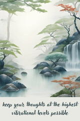 bamboo forest and water - Spiritual Positive Quote - Watercolor Landscape wall art - Generative AI