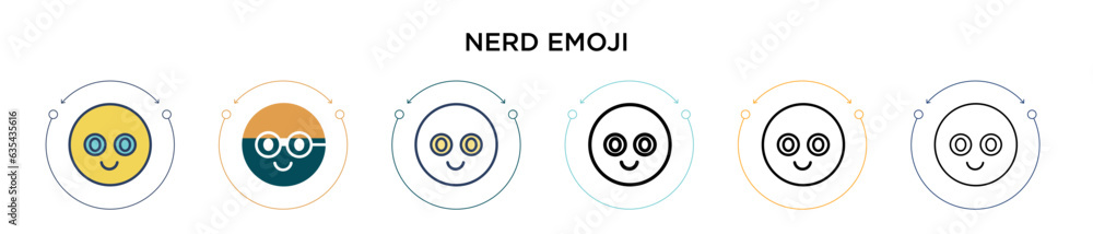 Poster nerd emoji icon in filled, thin line, outline and stroke style. vector illustration of two colored a