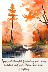autumn in the forest - Spiritual positive quote Watercolor Landscape wall art - Generative AI