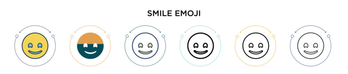 Smile emoji icon in filled, thin line, outline and stroke style. Vector illustration of two colored and black smile emoji vector icons designs can be used for mobile, ui, web