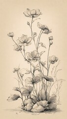 Vintage Basil Flower Illustration on a Paper Background