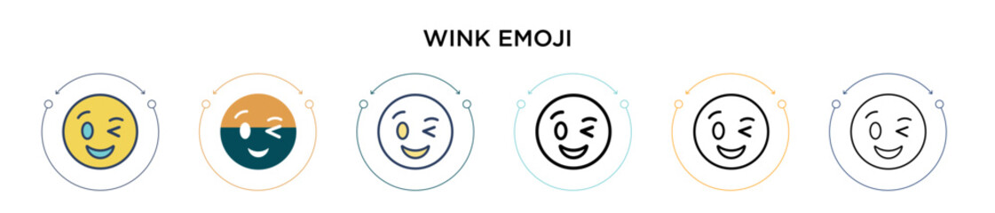 Wink emoji icon in filled, thin line, outline and stroke style. Vector illustration of two colored and black wink emoji vector icons designs can be used for mobile, ui, web