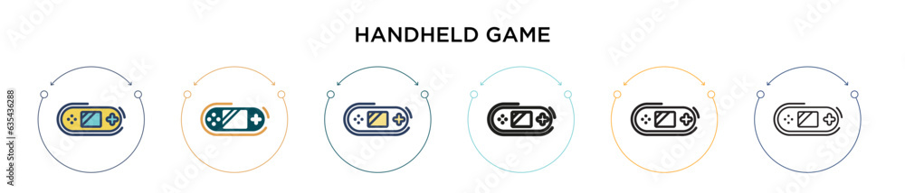 Poster handheld game icon in filled, thin line, outline and stroke style. vector illustration of two colore