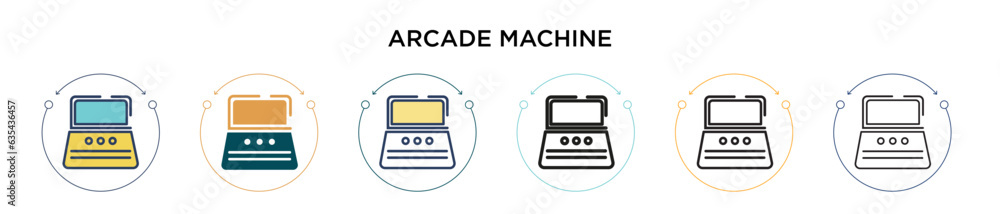 Poster arcade machine icon in filled, thin line, outline and stroke style. vector illustration of two color