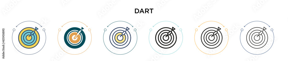 Aufkleber dart icon in filled, thin line, outline and stroke style. vector illustration of two colored and bla
