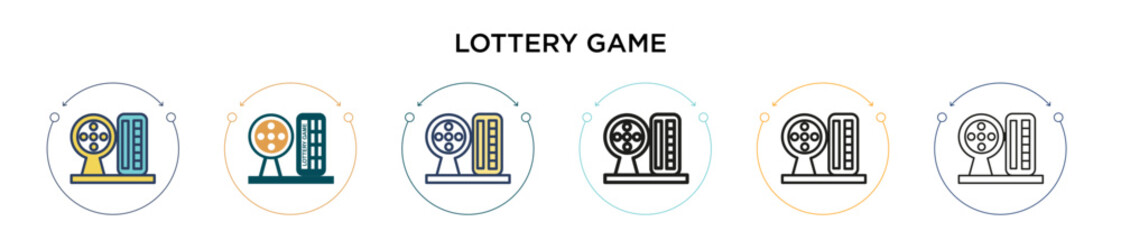 Lottery game icon in filled, thin line, outline and stroke style. Vector illustration of two colored and black lottery game vector icons designs can be used for mobile, ui, web