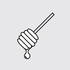 Honey dipper icon. Wooden stick with flowing honey drop. Vector illustration.