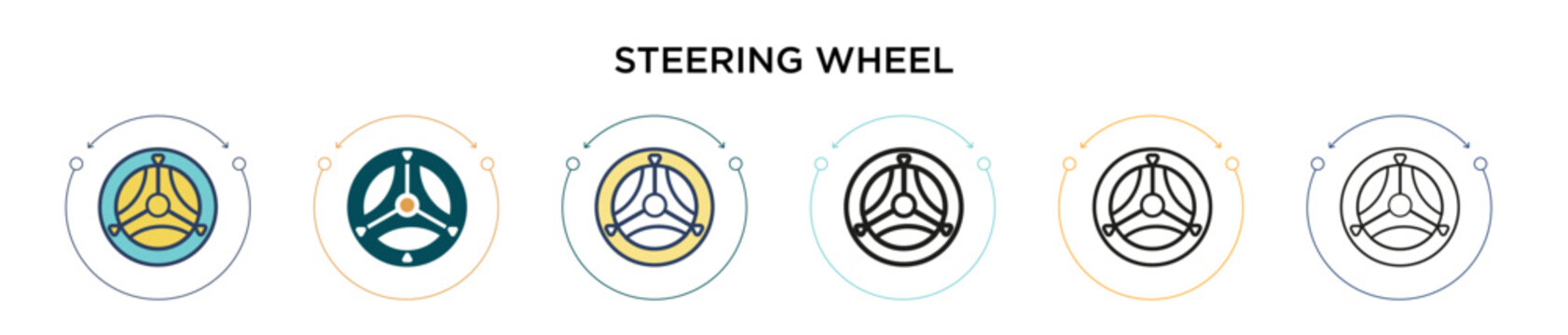 Steering wheel icon in filled, thin line, outline and stroke style. Vector illustration of two colored and black steering wheel vector icons designs can be used for mobile, ui, web
