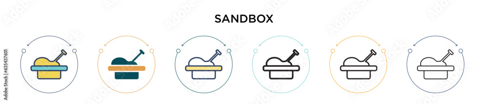 Poster sandbox icon in filled, thin line, outline and stroke style. vector illustration of two colored and 