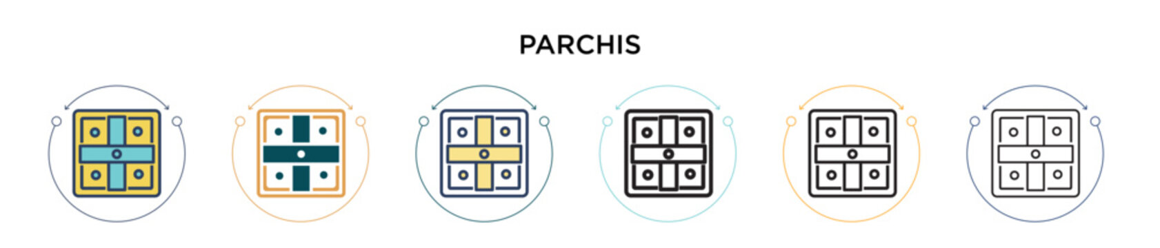 Parchis icon in filled, thin line, outline and stroke style. Vector illustration of two colored and black parchis vector icons designs can be used for mobile, ui, web