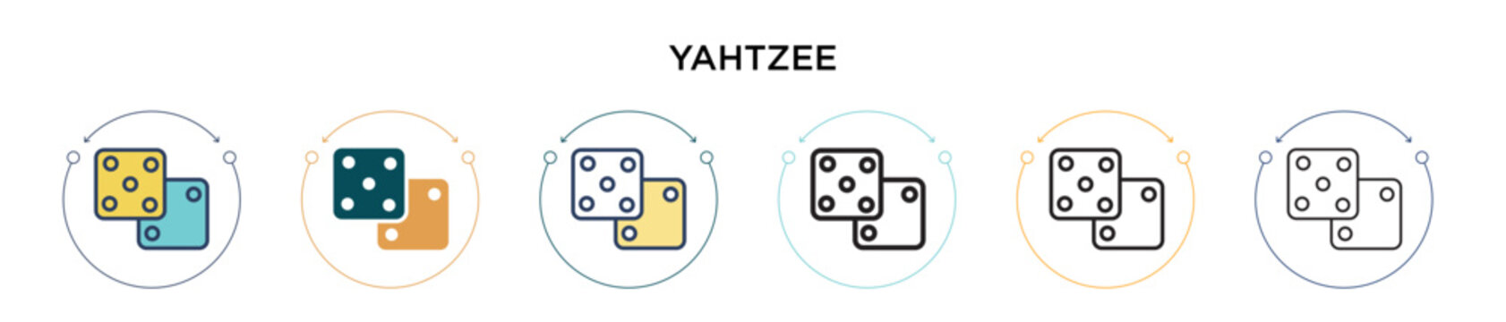Yahtzee icon in filled, thin line, outline and stroke style. Vector illustration of two colored and black yahtzee vector icons designs can be used for mobile, ui, web