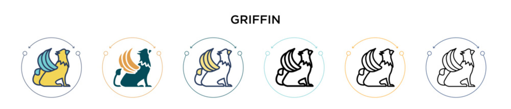 Griffin icon in filled, thin line, outline and stroke style. Vector illustration of two colored and black griffin vector icons designs can be used for mobile, ui, web