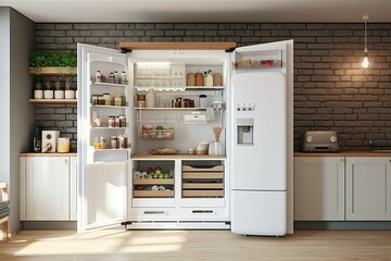 Stylish kitchen fridge home. Generate Ai