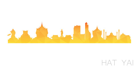 Hat Yai, Hat Yai District, Songkhla, Thailand Low Poly Skyline Clip Art City Design. Geometric Polygon Graphic Horizon Icon. Vector Illustration Symbol.