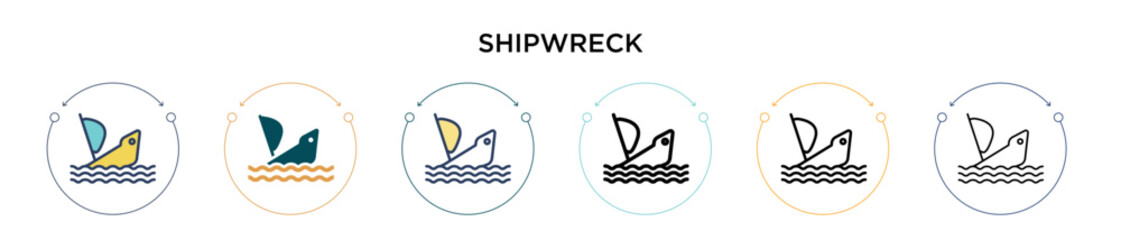 Shipwreck icon in filled, thin line, outline and stroke style. Vector illustration of two colored and black shipwreck vector icons designs can be used for mobile, ui, web