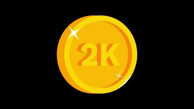 2K follower gold circle badge, alpha channel animation video. 3D two thousand likes or subscribers or views animated badge for social and digital media projects. Sparkle motion design effect. 