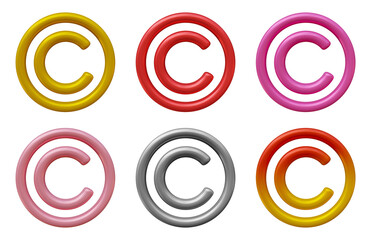 Set of copyright icon in 3d rendering isolated on transparent background for business copyright and intellectual property protection concept.