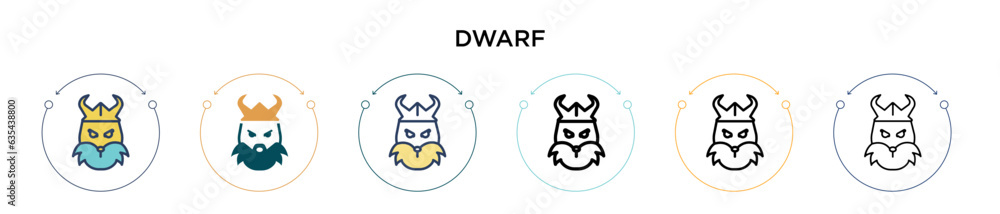 Poster dwarf icon in filled, thin line, outline and stroke style. vector illustration of two colored and bl